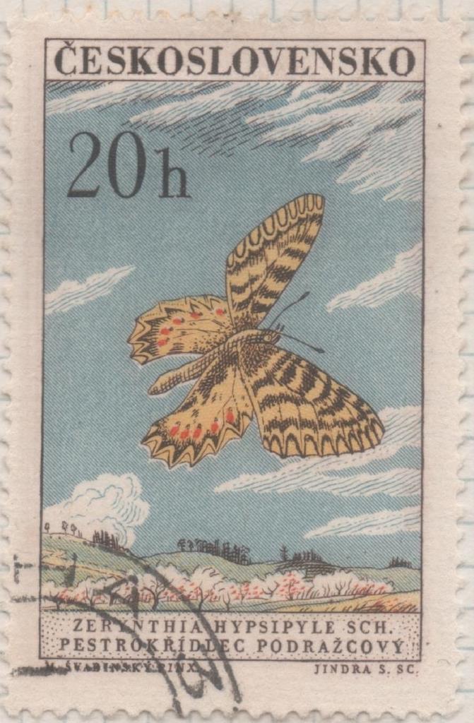 Sello E01049: hoja 69, Checoslovaquia: Sello Multicor dentado. Mariposas diversas. Festón del Sur, 20 Haleru