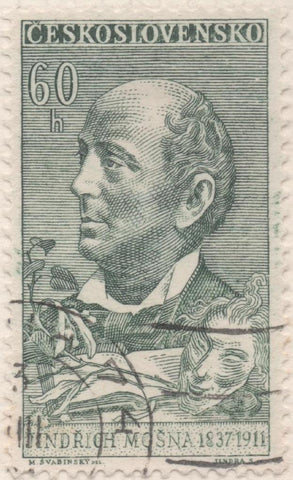 Sello E01014: hoja 67, Checoslovaquia: Sello Verde dentdo. Aniversarios Culturales. Jindrich Mosna, 60 Haleru