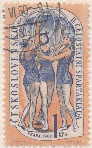 Sello E00964: hoja 65, Checoslovaquia: Sello Naranja y azul dentado. 2ª Spartakiada Nacional (2ª serie), 1 Koruna