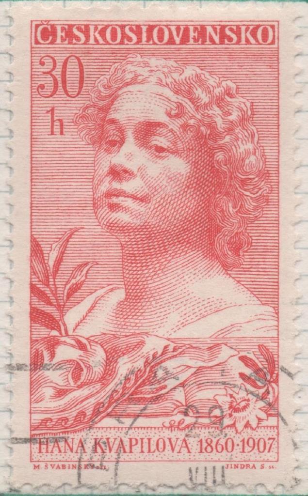 Sello E00978: hoja 66, Checoslovaquia: Sello Rojo dentado. Aniversarios culturales. Hana Kvapilova, Actriz, 30 Haleru
