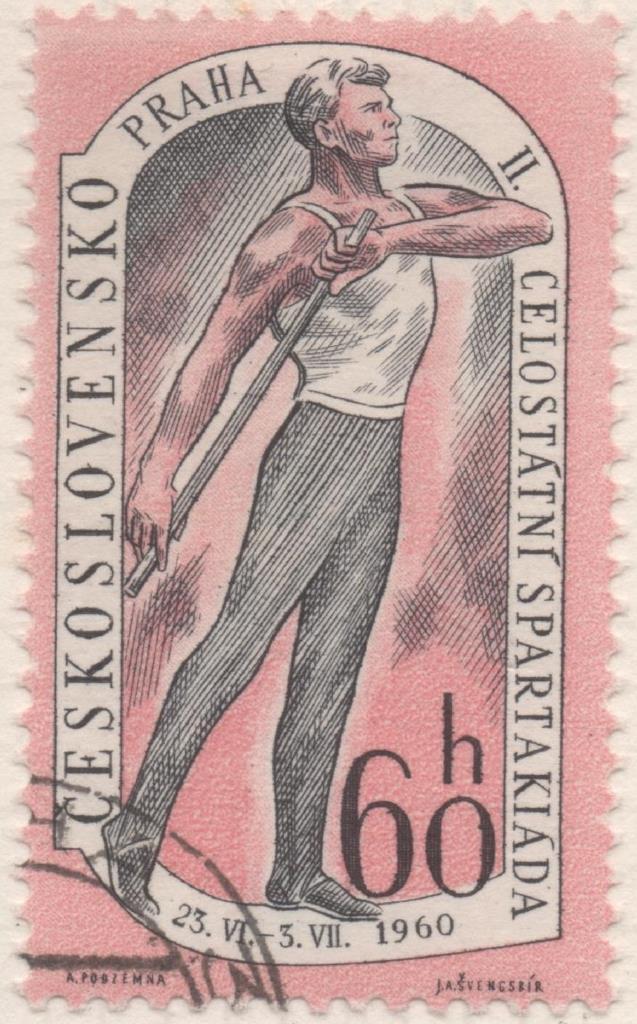 Sello E00963: hoja 65, Checoslovaquia: Sello Ros y gris dentado. 2ª Spartakiada Nacional (2ª serie), 60 Haleru