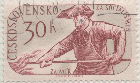 Sello E00960: hoja 64, Checoslovaquia: Sello Rojo teja dentado. Propaganda para las elecciones. Horno de fundición, 30 Haleru