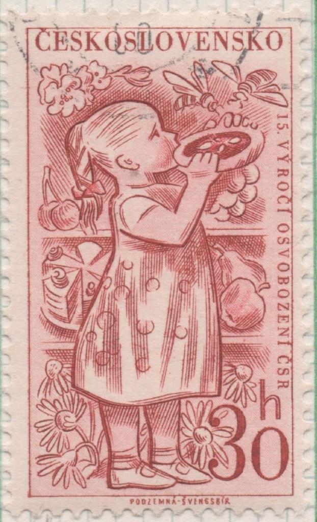 Sello E00955: hoja 64, Checoslovaquia: Sello Rojo dentado. 15 Aniversario de la liberación de Checoslovaquia, 30 Haleru