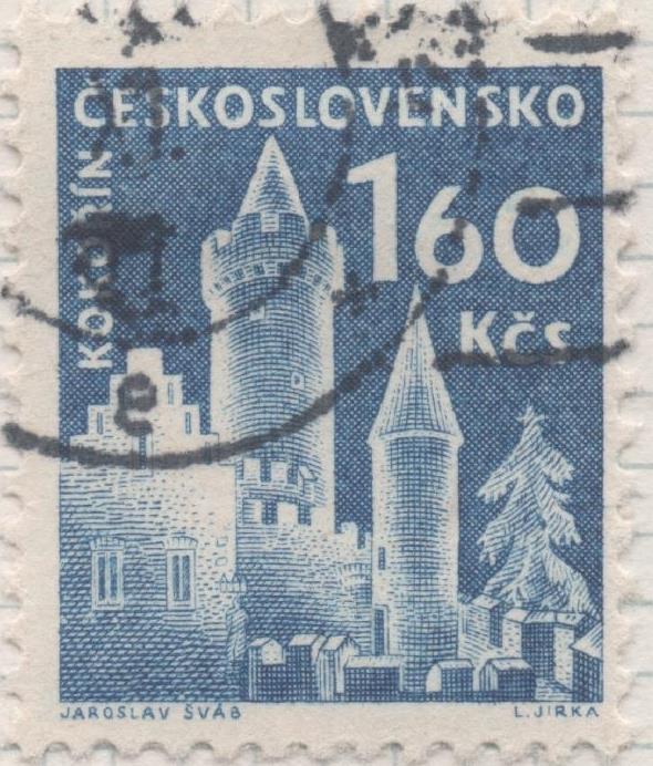 Sello E00950: hoja 64, Checoslovaquia: Sello Azul dentado. Castillos diversos. Kokorin, 1,60 Koruna