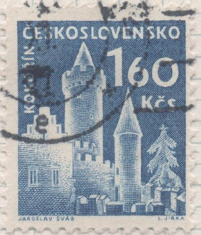 Sello E00950: hoja 64, Checoslovaquia: Sello Azul dentado. Castillos diversos. Kokorin, 1,60 Koruna