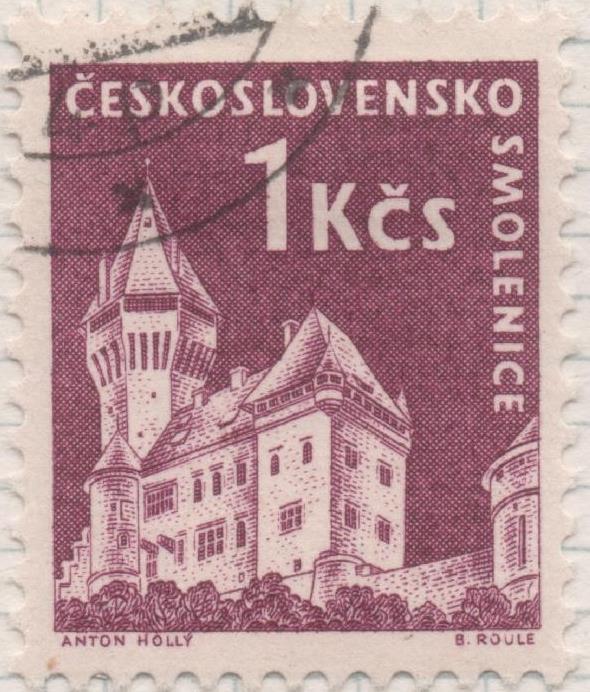 Sello E00949: hoja 64, Checoslovaquia: Sello Violeta oscuro dentado. Castillos diversos. Smolenice, 1 Koruna