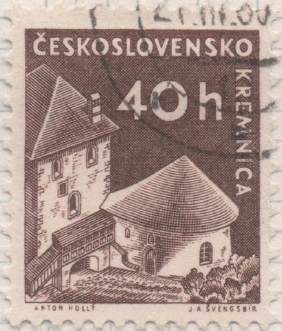 Sello E00946: hoja 64, Checoslovaquia: Sello Marron dentado. Castillos diversos. Kremnica, 40 Haleru