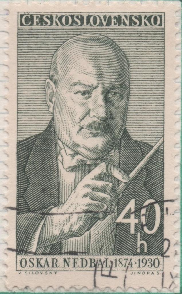 Sello E00979: hoja 66, Checoslovaquia: Sello Verde oscuro dentado. Aniversarios culturales. Oskar Nedbal, Compositor, 40 Haleru