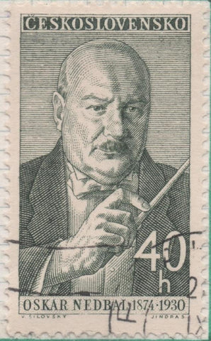 Sello E00979: hoja 66, Checoslovaquia: Sello Verde oscuro dentado. Aniversarios culturales. Oskar Nedbal, Compositor, 40 Haleru