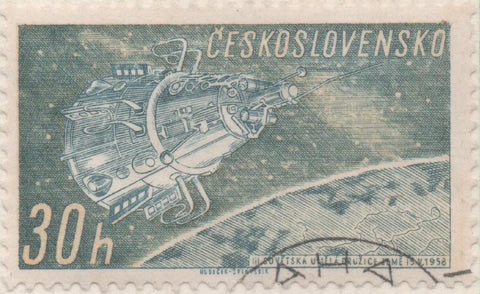 Sello E01008: hoja 67, Checoslovaquia: Sello Verde y azul dentado. Exploración del Espacio. Sputnik 3, 30 Haleru