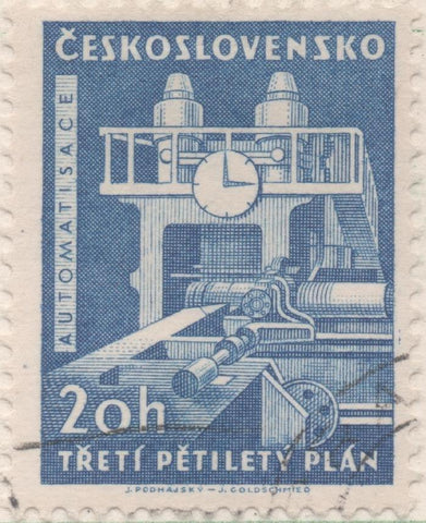 Sello E00998: hoja 67, Checoslovaquia: Sello Azul dentado. 3er Plan Quinquenal, 20 Haleru