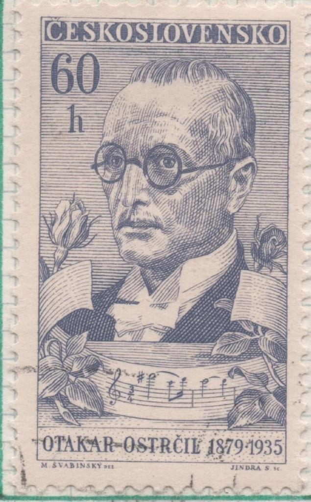 Sello E00980: hoja 66, Checoslovaquia: Sello Lila oscuro dentado. Aniversarios culturales. Otakar Ostricil, Compositor, 60 Haleru