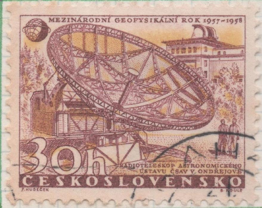 Sello E00811: hoja 55, Checoslovaquia: Sello Marron rojizo y amarillo dentado. Año Geofísico Internacional, 30 haleru