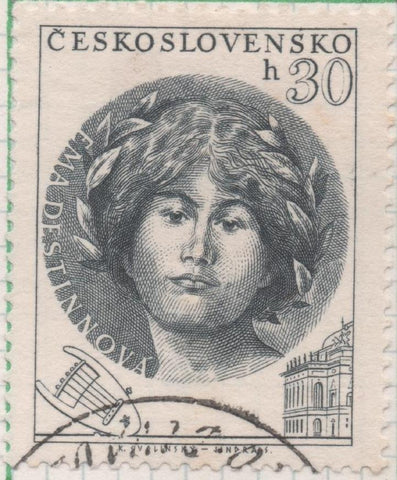 Sello E00638: hoja 44,Checoslovaquia: Sello Gris oscuro dentado. 70 Aniv del Teatro Nacional de Praga, 30 Haleru