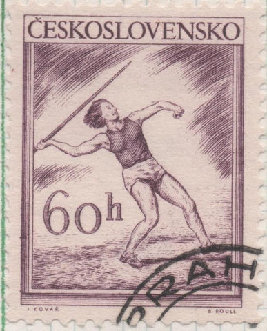 Sello E00634: hoja 43, checoslovaquia: Sello Marron violet dentado. Serie Deportiva (2ª), 60 Haleru