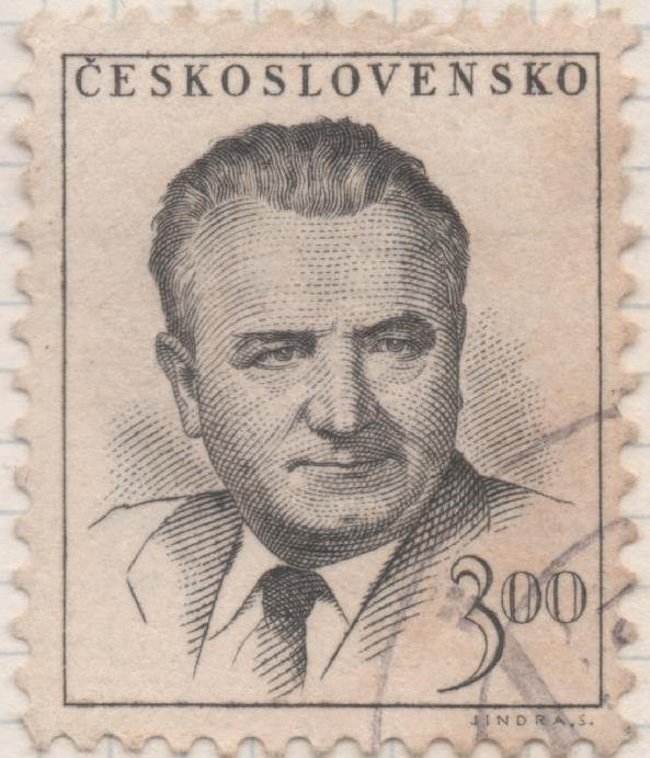 Sello E00621: hoja 42, Checoslovaquia:Sello Gris dentado. Presidente Gottwald, 3 Koruny