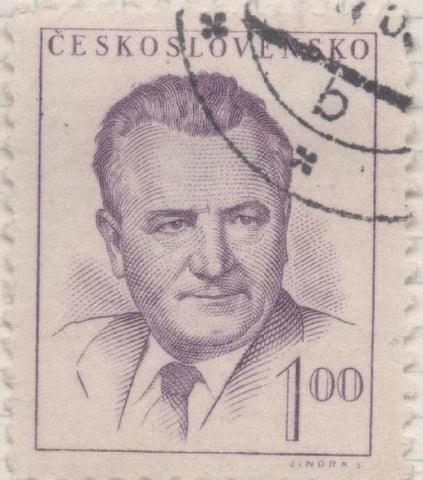 Sello E00620: hoja 42, Checoslovaquia: Sello Lila dentado. Presidente Gottwald, 1 Koruna