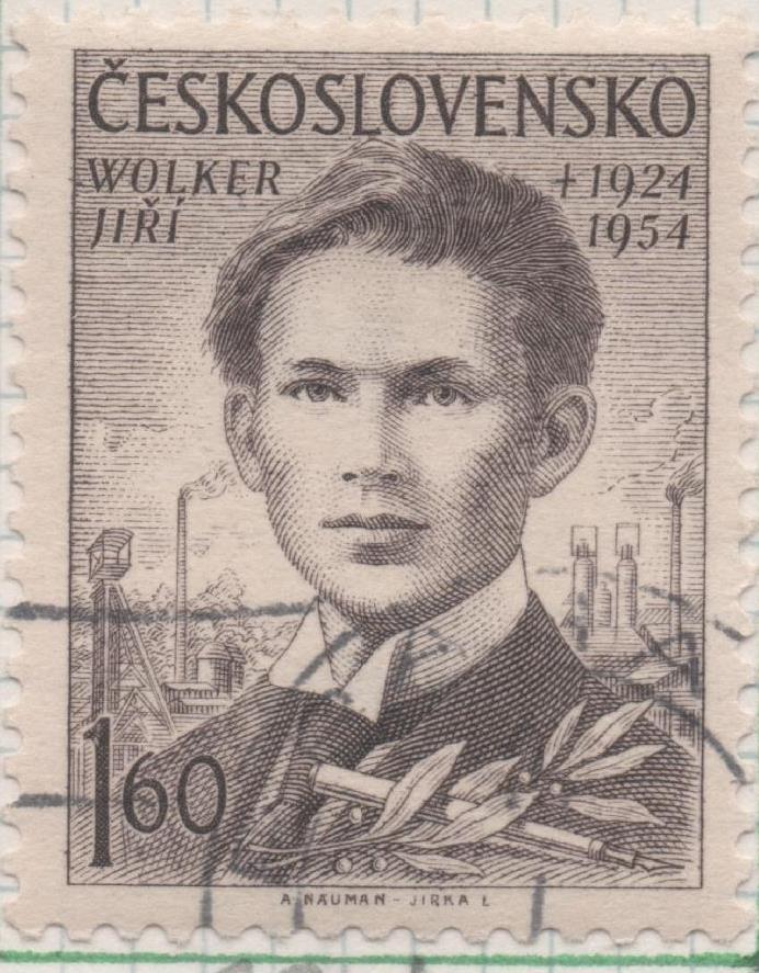 Sello E00671: hoja 46, Checoslovaquia: Sello Gris oscuro dentado. Poetad Nacionales. Wolker Jiri, 1,60 Koruna