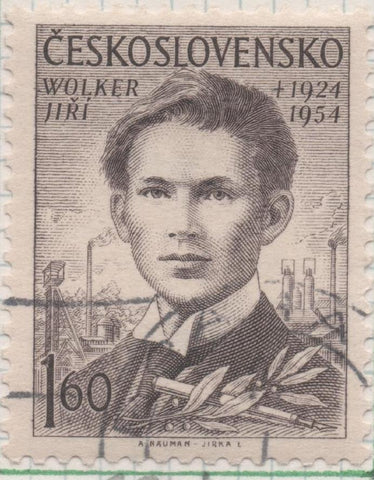 Sello E00671: hoja 46, Checoslovaquia: Sello Gris oscuro dentado. Poetad Nacionales. Wolker Jiri, 1,60 Koruna