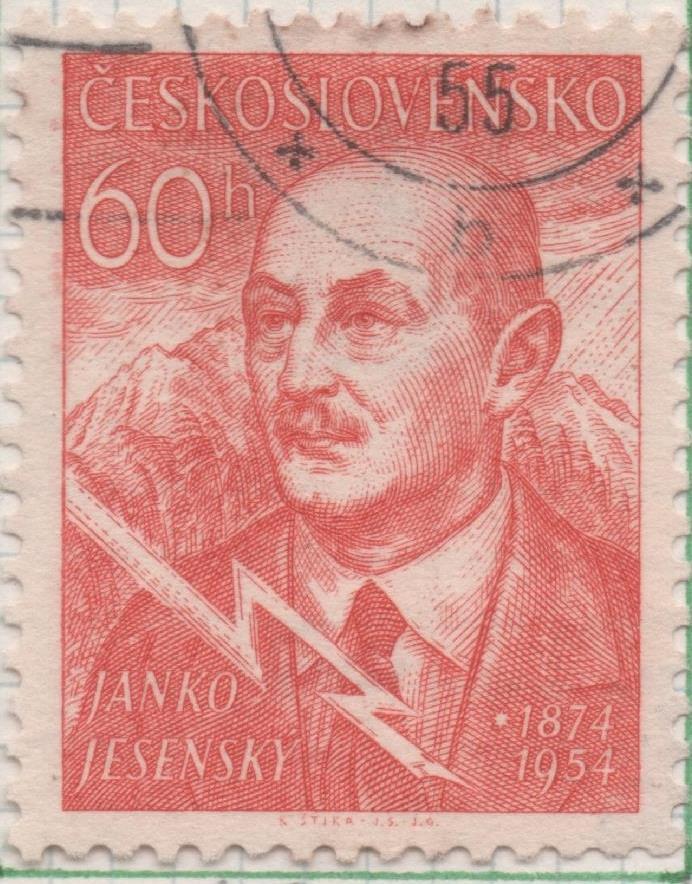 Sello E00670: hoja 46, Checoslovaquia: Sello Rojo dentado. Poetas Nacionales. Janko Jesensky, 60 Haleru