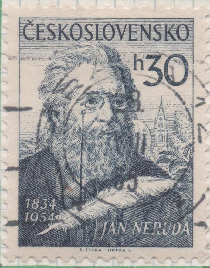 Sello E00669: hoja 46, Checoslovaquia: Sello Azul oscuro dentado. Poets Nacionales. Jan Neruda, 30 Haleru