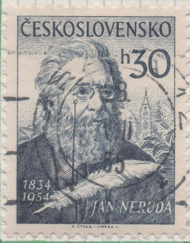 Sello E00669: hoja 46, Checoslovaquia: Sello Azul oscuro dentado. Poets Nacionales. Jan Neruda, 30 Haleru