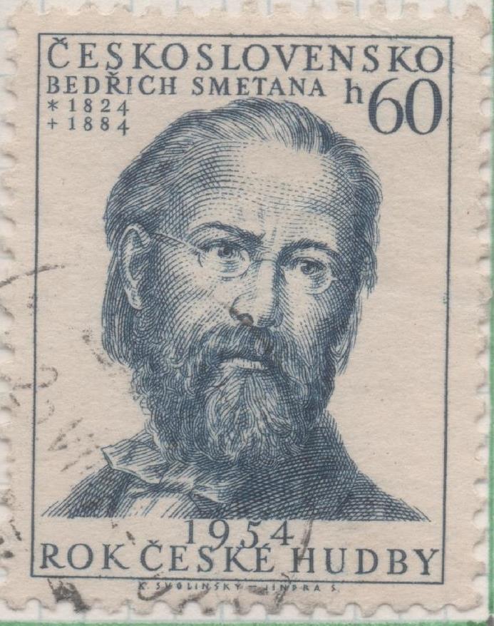 Sello E00662: hoja 45, Checoslovaquia: Sello Azul oscuro dentado. Aniv. Musica Nacional. Bedřich Smetana, 60 Haleru