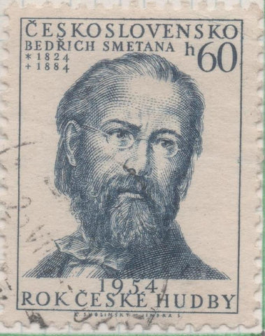 Sello E00662: hoja 45, Checoslovaquia: Sello Azul oscuro dentado. Aniv. Musica Nacional. Bedřich Smetana, 60 Haleru