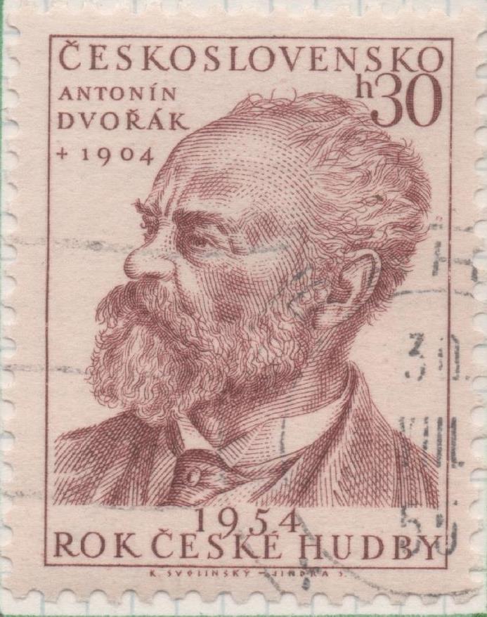 Sello E00660: hoja 45, Checoslovaquia: Sello Marron violacco dentado. Aniv Musica Nacional. Antonín Leopold Dvořák, 30 Haleru