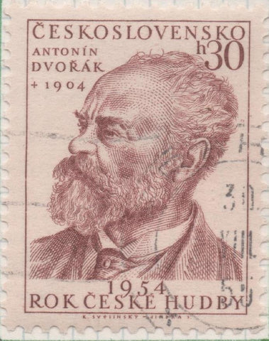 Sello E00660: hoja 45, Checoslovaquia: Sello Marron violacco dentado. Aniv Musica Nacional. Antonín Leopold Dvořák, 30 Haleru