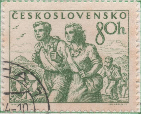 Sello E00658: hoja 45, Checoslovaquia: Sello Verde dentado. Serie Deportiva (3ª), 80 Haleru