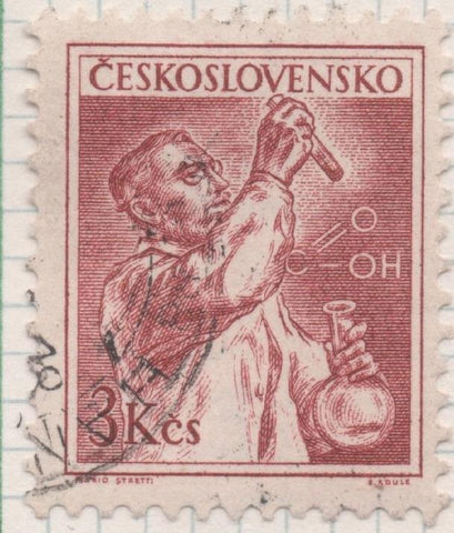 Sello E00656: hoja 45, Checoslovaquia: Sello Marron rojizo dentado. Checoslovaquia en el trabajo, 3 Koruny