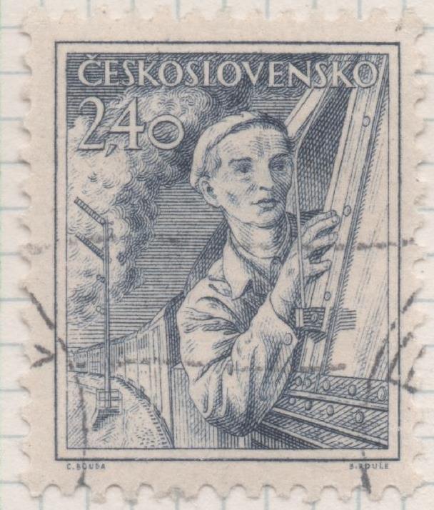 Sello E00655: hoja 45, Checoslovaquia: Sello Azul oscuro dentado. Checoslovaquia en el trabajo, 2,40 Koruny