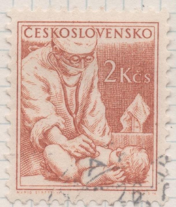 Sello E00654: hoja 45, Checoslovaquia: Sello Naranja dentado. Checoslovaquia en el trabajo, 2 Koruny
