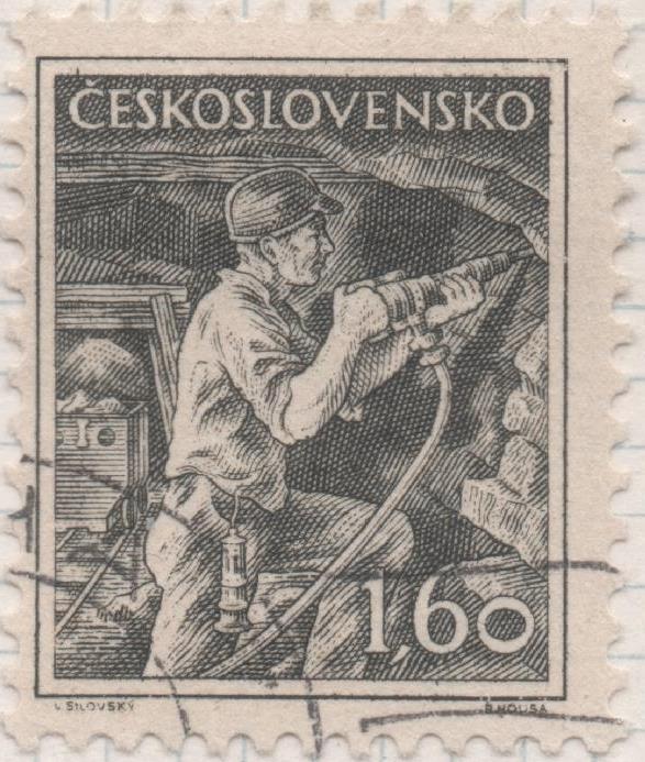 Sello E00653: hoja 45, Checoslovaquia: Sello Gris oscuro dentado. Checoslovaquia en el trabajo,1,60 Koruna