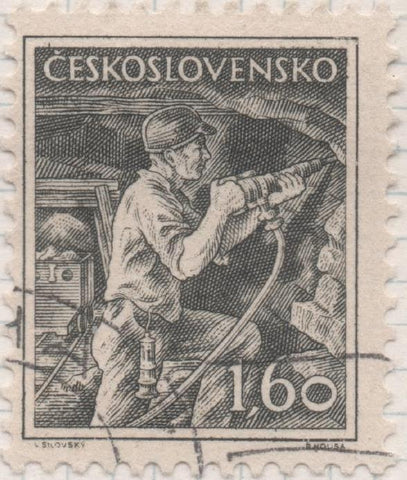 Sello E00653: hoja 45, Checoslovaquia: Sello Gris oscuro dentado. Checoslovaquia en el trabajo,1,60 Koruna