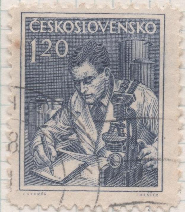 Sello E00652: hoja 45, Checoslovaquia: Sello Azul oscuro dentado. Checoslovaquia en el trabajo, 1,20 Koruna