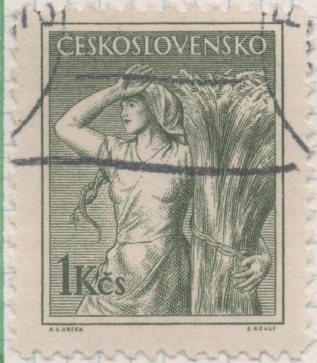Sello E00651: hoja 45, Checoslovaquia: Sello Verde dentado. Checoslovaquia en el trabajo, 1 Koruna