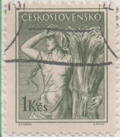 Sello E00651: hoja 45, Checoslovaquia: Sello Verde dentado. Checoslovaquia en el trabajo, 1 Koruna