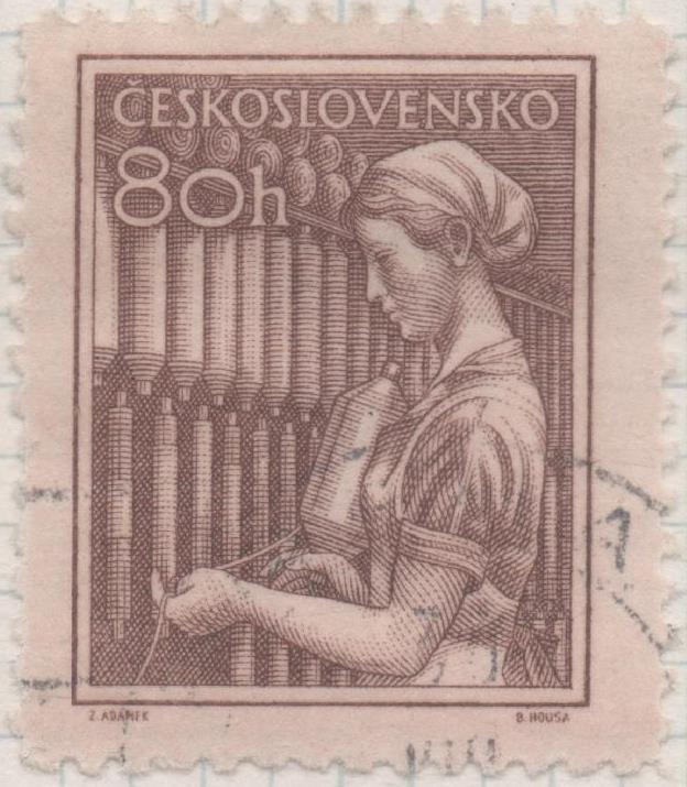 Sello E00650: hoja 45, Checoslovaquia: Sello Marron dentado. Checoslovaquia en el trabajo, 80 Haleru