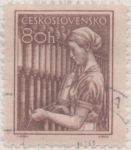 Sello E00650: hoja 45, Checoslovaquia: Sello Marron dentado. Checoslovaquia en el trabajo, 80 Haleru