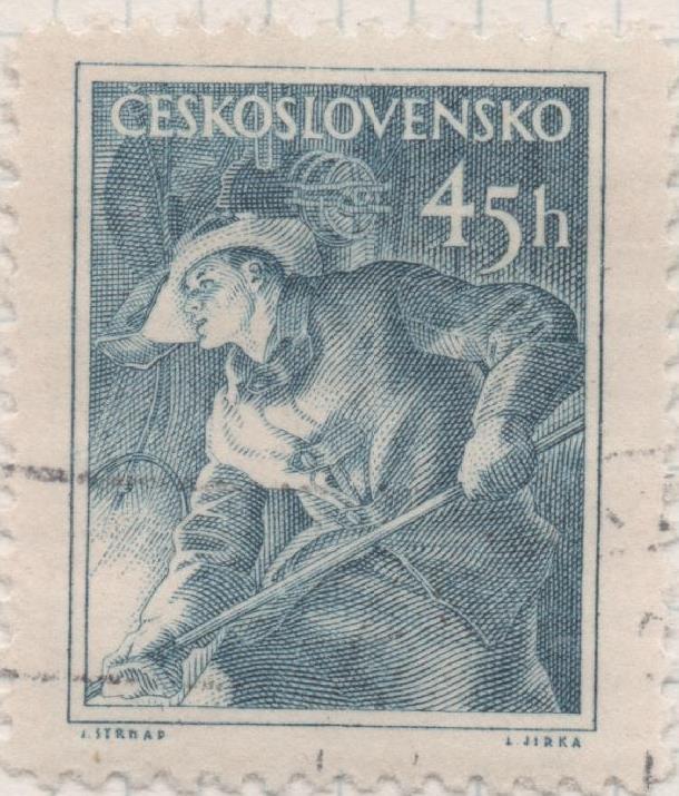 Sello E00647: hoja 45, Checoslovaquia: Sello Azul dentado. Checoslovaquia en el trabajo, 45 Haleru