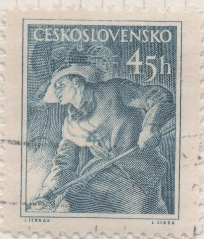 Sello E00647: hoja 45, Checoslovaquia: Sello Azul dentado. Checoslovaquia en el trabajo, 45 Haleru