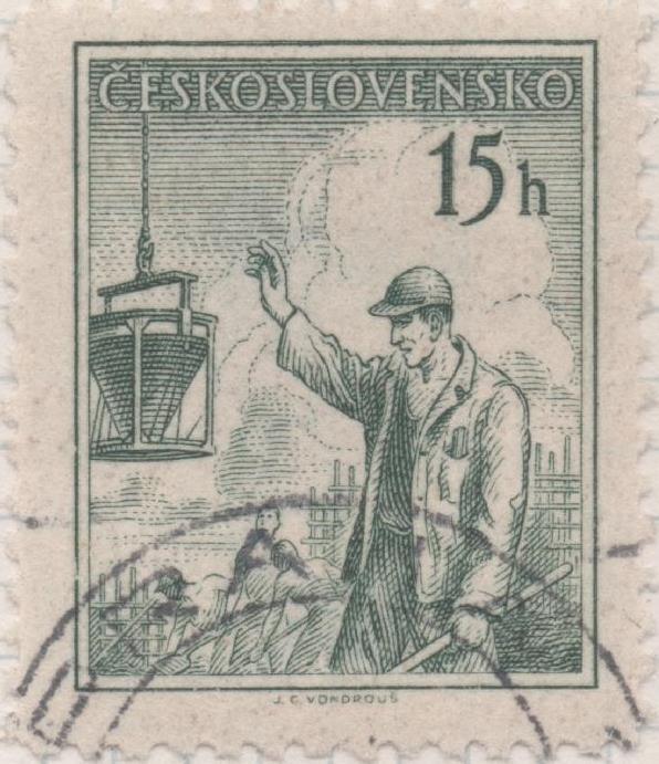 Sello E00644: hoja 45, Checoslovaquia: Sello Verde dentado. Checoslovaquia en el trabajo. 15 Haleru