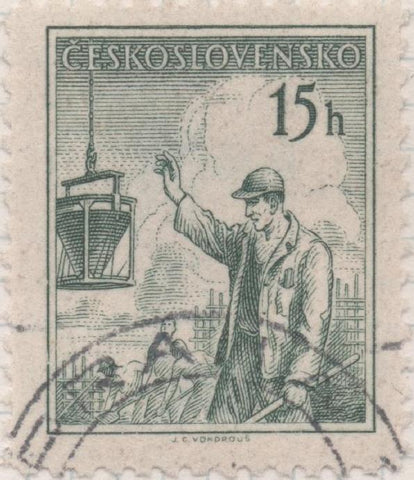 Sello E00644: hoja 45, Checoslovaquia: Sello Verde dentado. Checoslovaquia en el trabajo. 15 Haleru