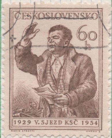Sello E00643: hoja 44, Checoslovaquia: Sello Marron dentado. 5º Cong del Partido Comunista, 60 Haleru