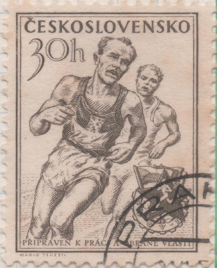 Sello E00657: hoja 45, Checoslovaquia: Sello Marron dentado. Serie deportiva (3ª), 30 Haleru