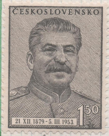 Sello E00607: hoja 42, Checoslovaquia: Sello Gris dentado. Muerte de Stalin, 1,50 Koruna