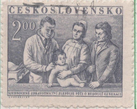 Sello E00570: hoja 39, Checoslovaquia: Sello Azul plomo dentado. Unificación del Servicio de la Salud, 2 Koruny