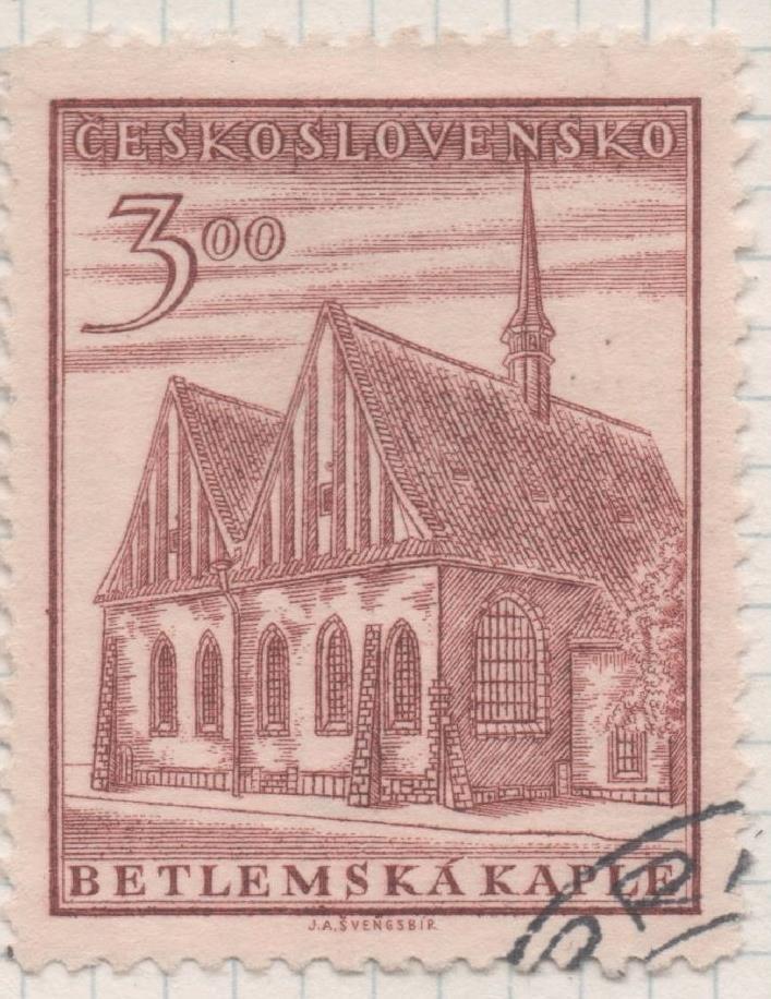 Sello E00569: hoja 39, Checoslovaquia: Sello Marron rojizo dentado. Jean Hus, 3 Koruny